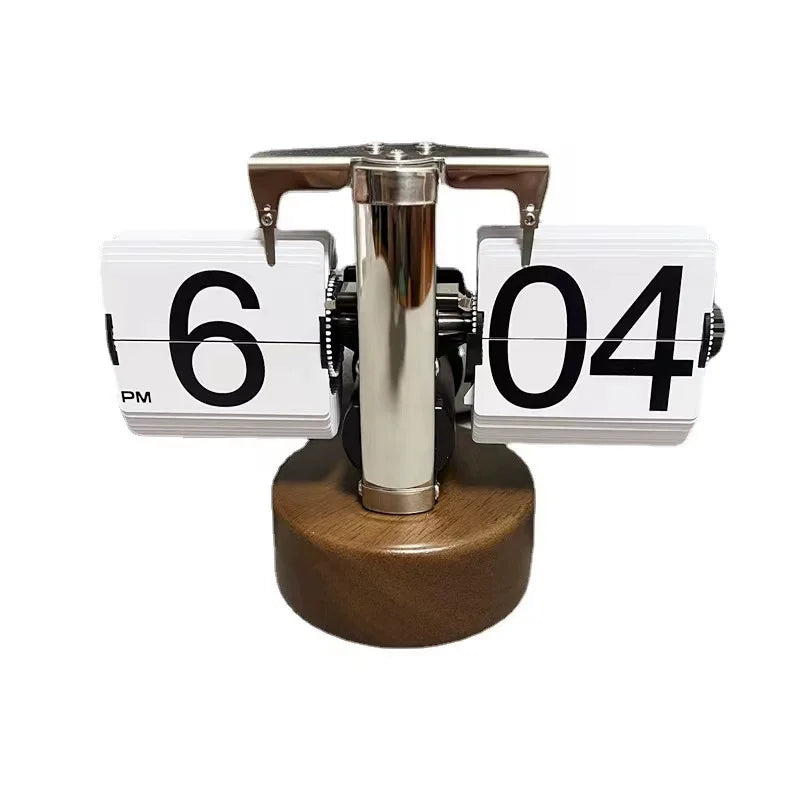 Retro Minimalist Flip Clock Stainless Steel Flip Internal Gear Quartz Clock Black/White Home Small Desktop Clock Digital Bedroom